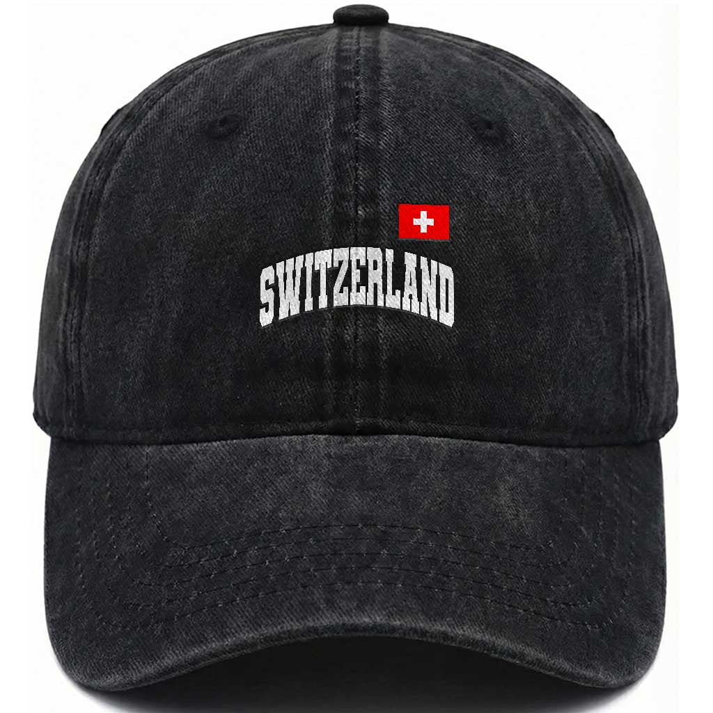 Switzerland Sports Throwback Design Washed Cotton Baseball Cap Vintage Swiss Flag Soccer Jersey Style