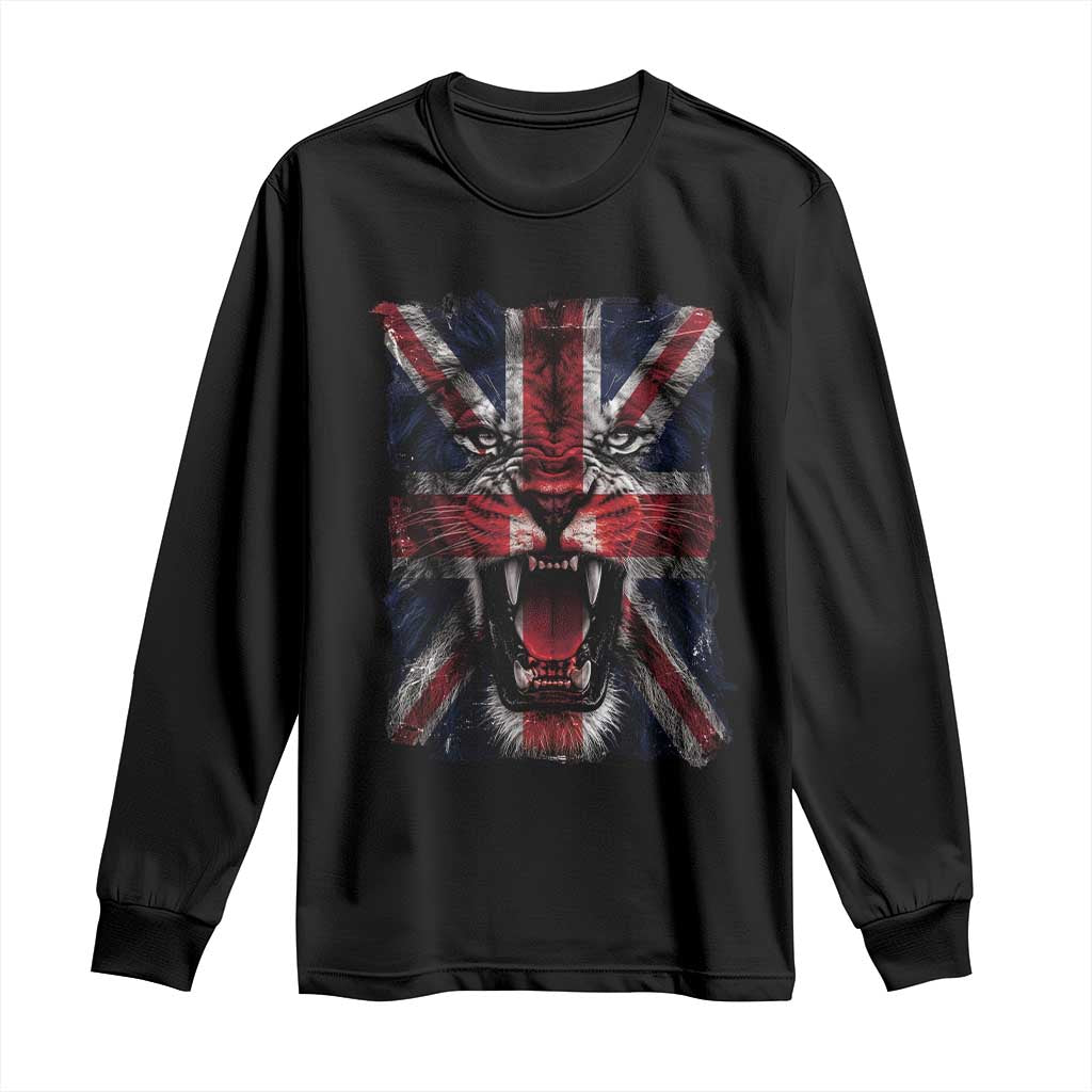 Union Jack Flag Lion Face UK British Great Britain Long Sleeve Shirt