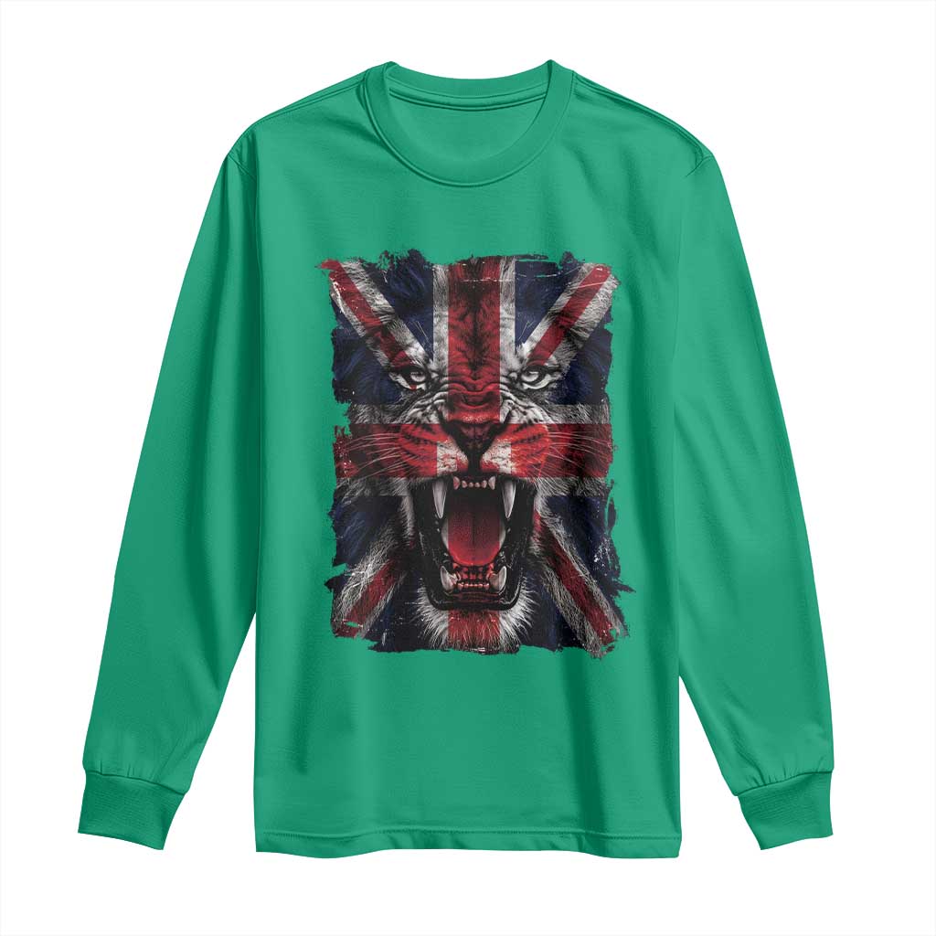 Union Jack Flag Lion Face UK British Great Britain Long Sleeve Shirt