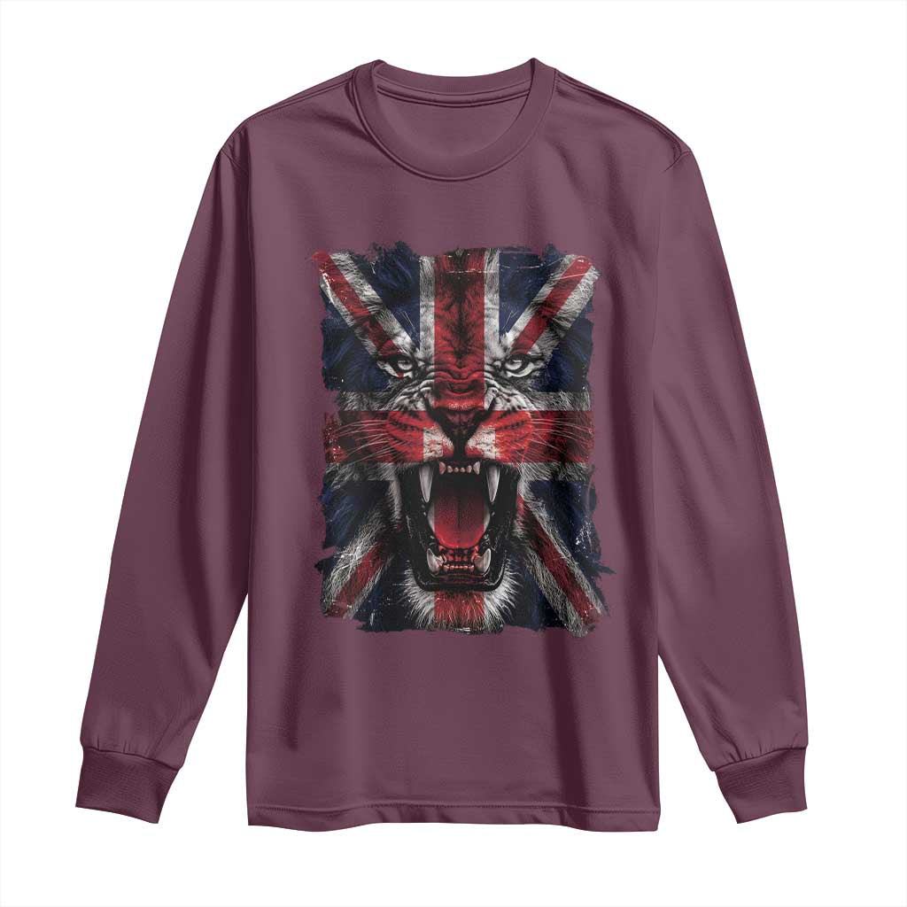 Union Jack Flag Lion Face UK British Great Britain Long Sleeve Shirt