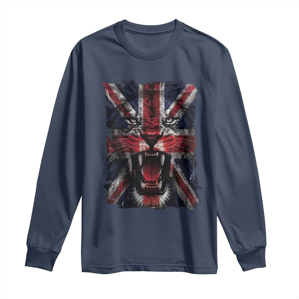 Union Jack Flag Lion Face UK British Great Britain Long Sleeve Shirt