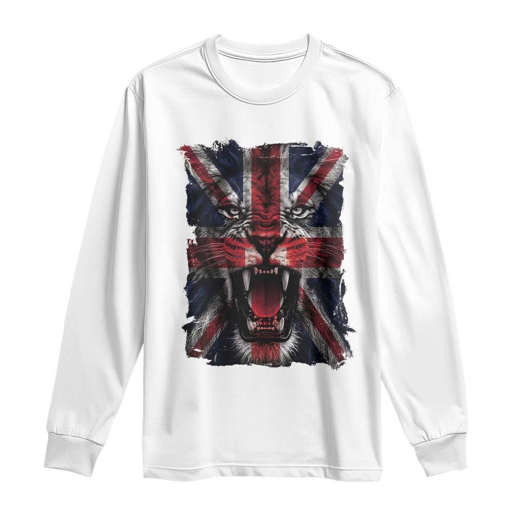 Union Jack Flag Lion Face UK British Great Britain Long Sleeve Shirt