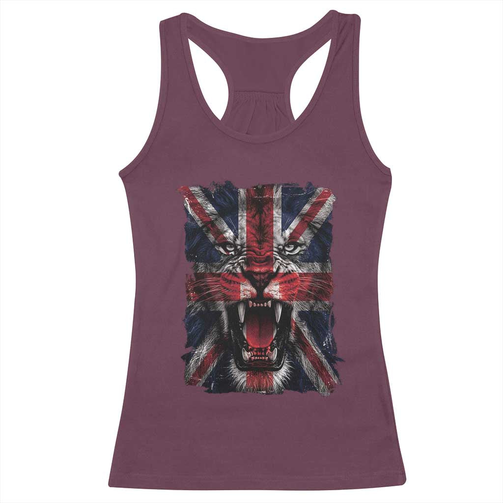 Union Jack Flag Lion Face UK British Great Britain Racerback Tank Top