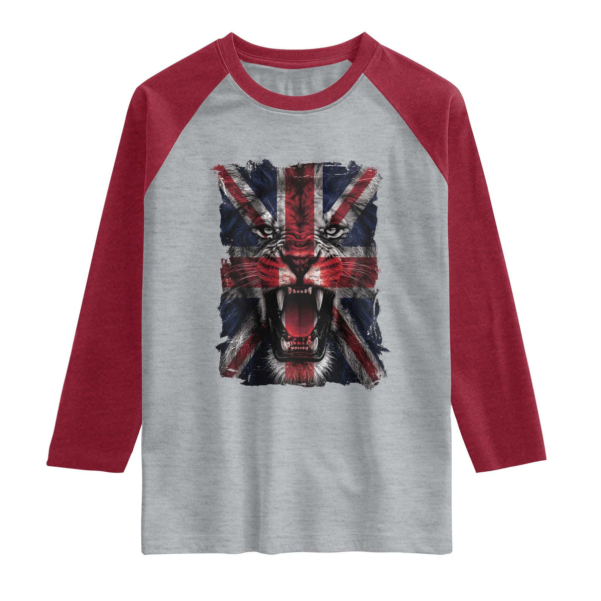 Union Jack Flag Lion Face UK British Great Britain Raglan Shirt