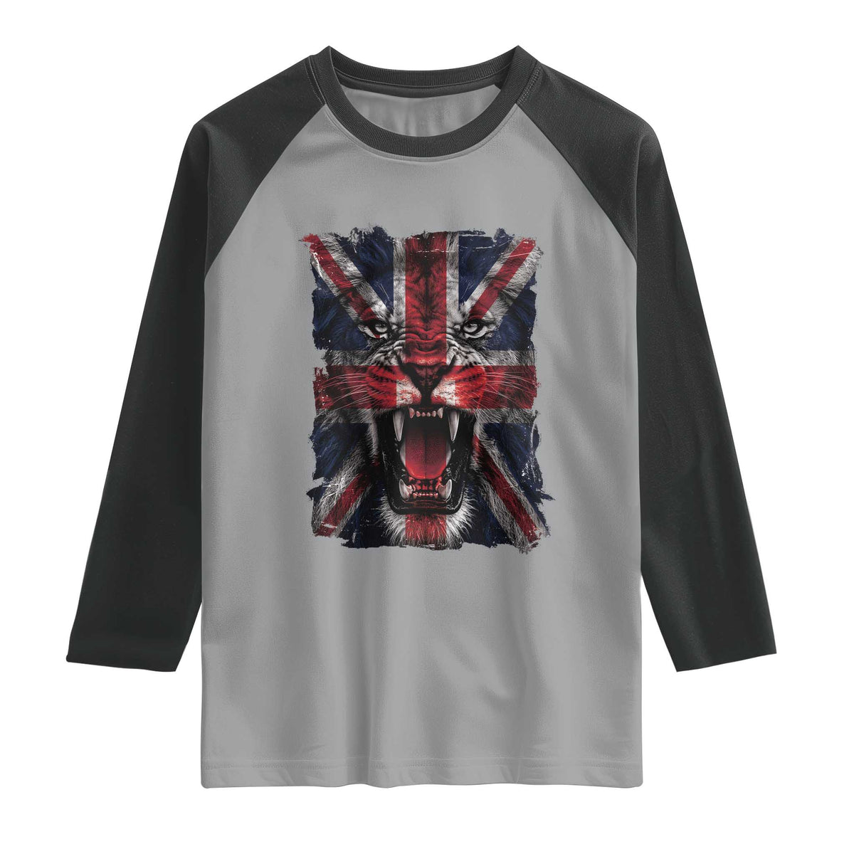 Union Jack Flag Lion Face UK British Great Britain Raglan Shirt