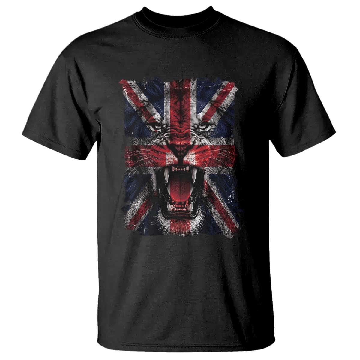 Union Jack Flag Lion Face UK British Great Britain T Shirt