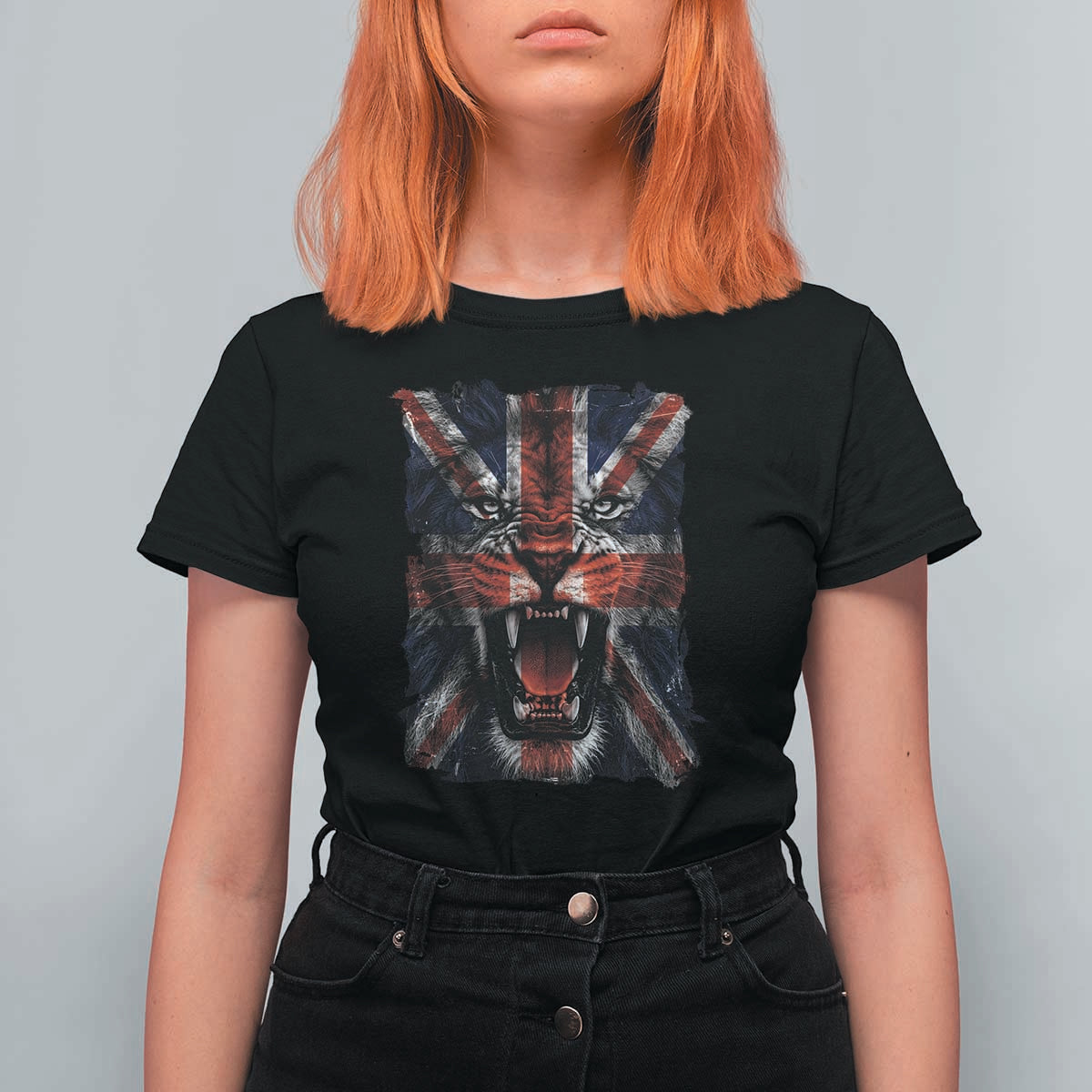 Union Jack Flag Lion Face UK British Great Britain T Shirt For Women