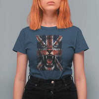 Union Jack Flag Lion Face UK British Great Britain T Shirt For Women