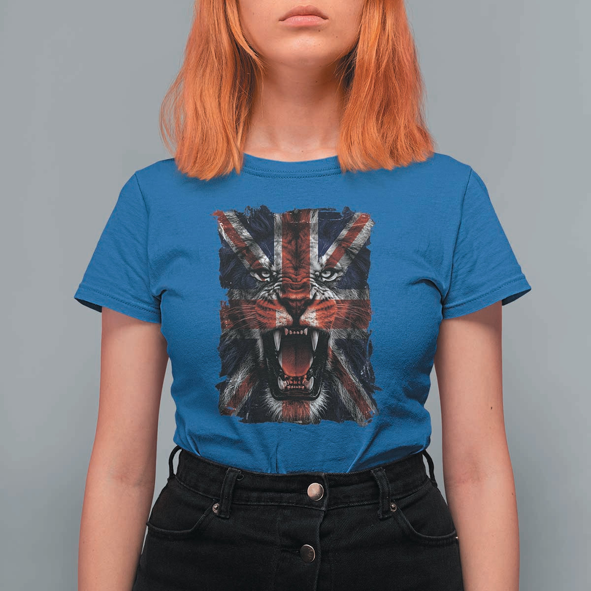 Union Jack Flag Lion Face UK British Great Britain T Shirt For Women