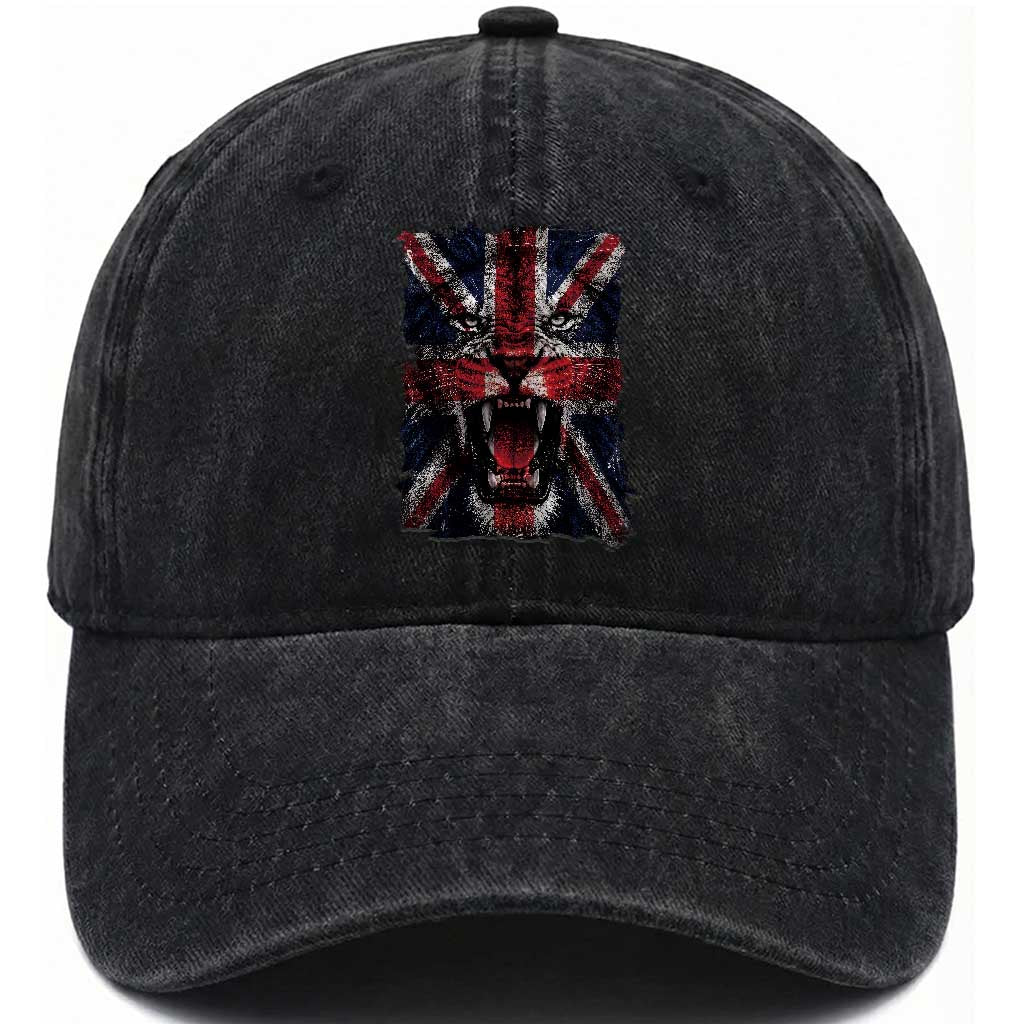 Union Jack Flag Lion Face UK British Great Britain Washed Cotton Baseball Cap