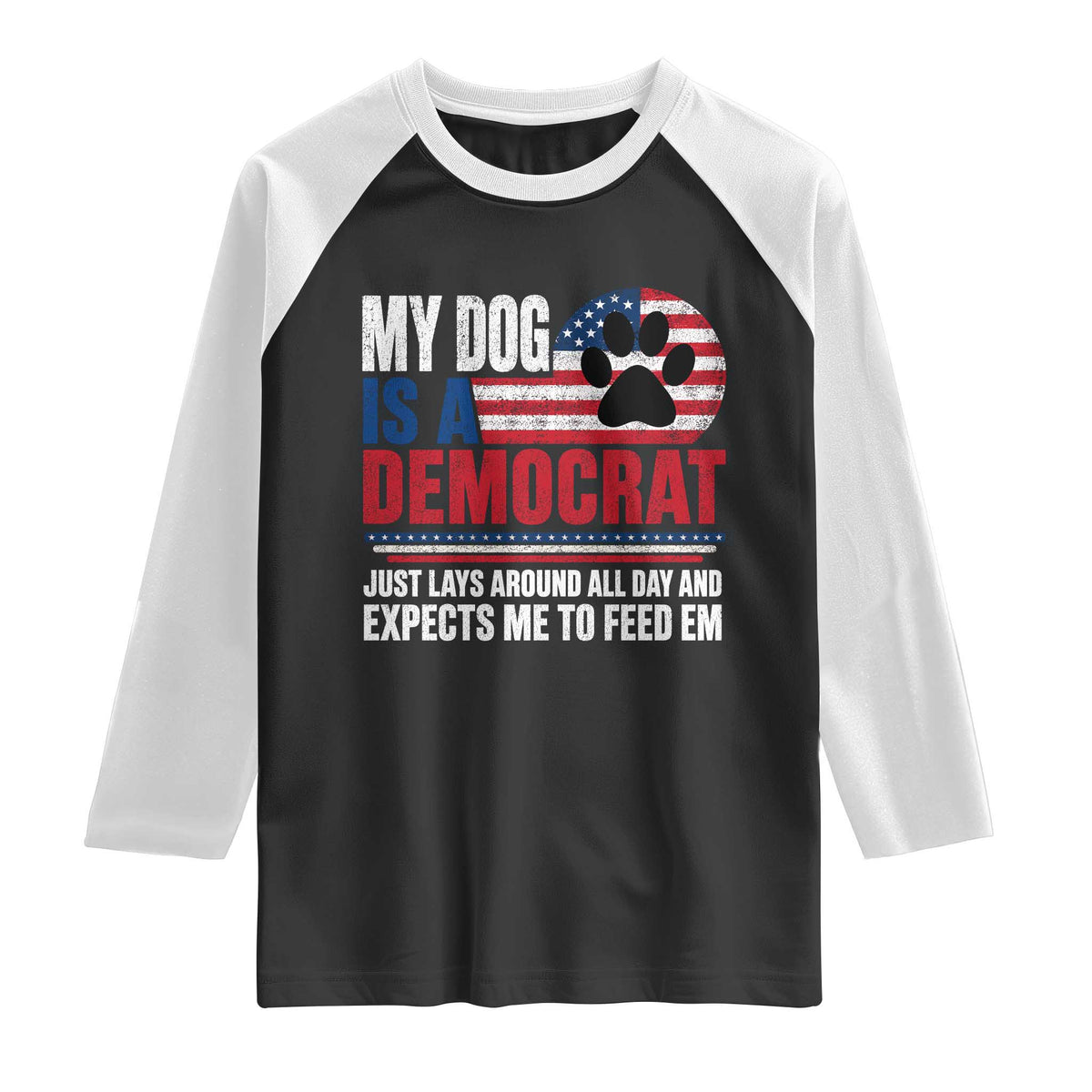 My Dog Is A Democrat Raglan Shirt Just Lays Around All Day And Expects Me To Feed Em Dog Owner