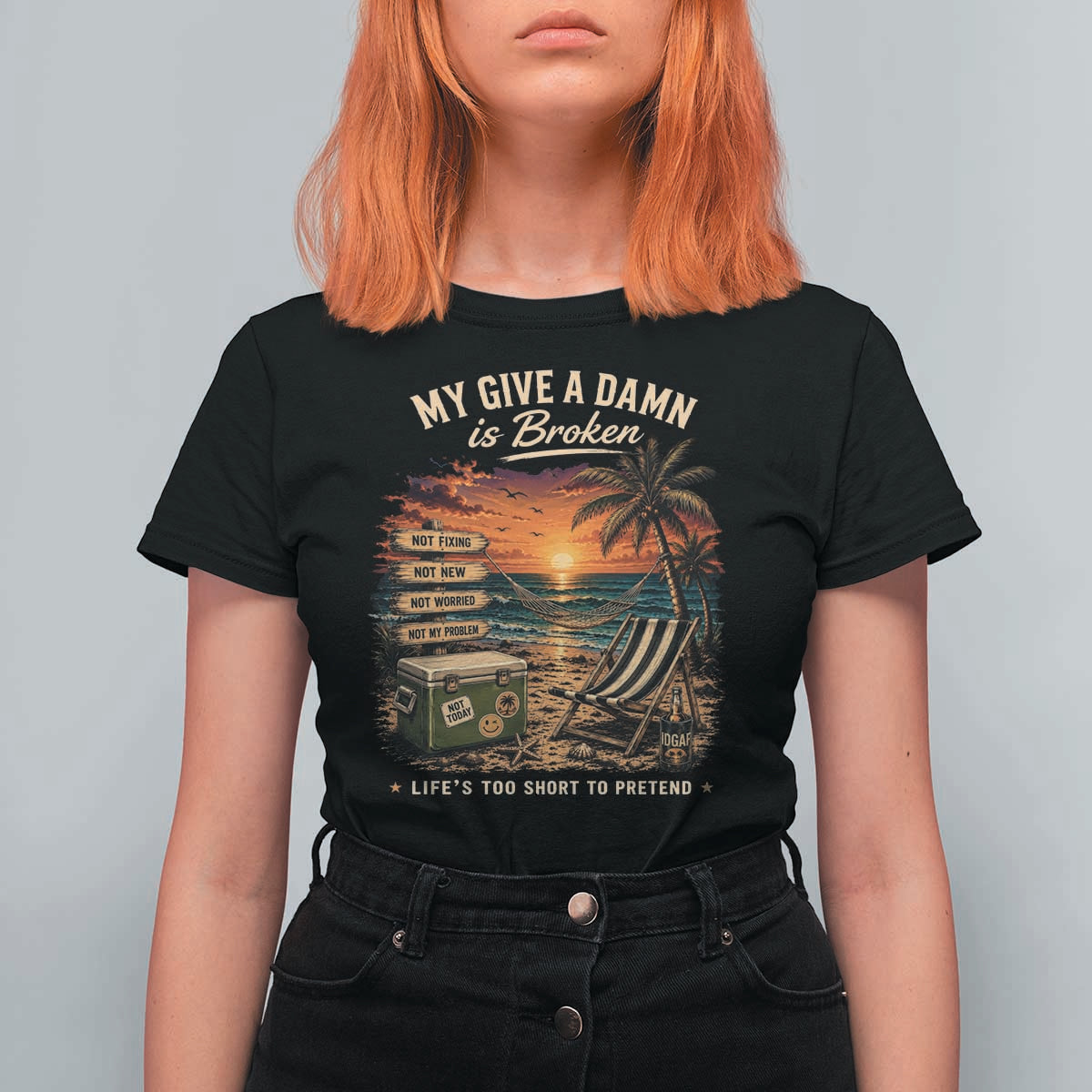 My Give A Damn is Broken Lifes Too Short to Pretend T Shirt For Women Funny Old Man Quote