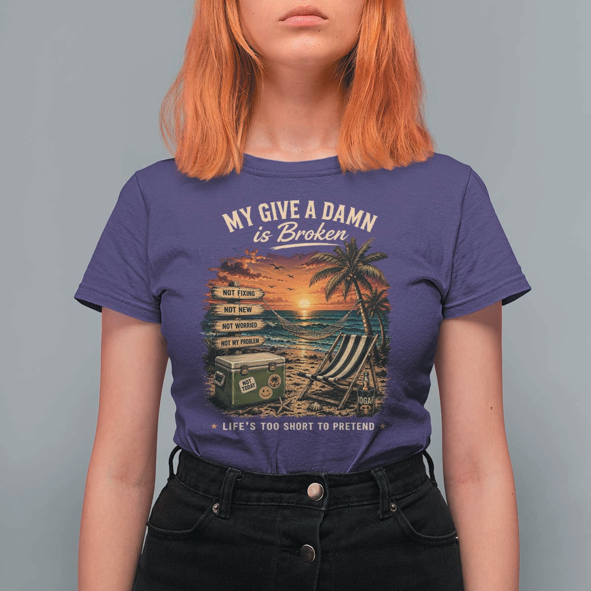 My Give A Damn is Broken Lifes Too Short to Pretend T Shirt For Women Funny Old Man Quote
