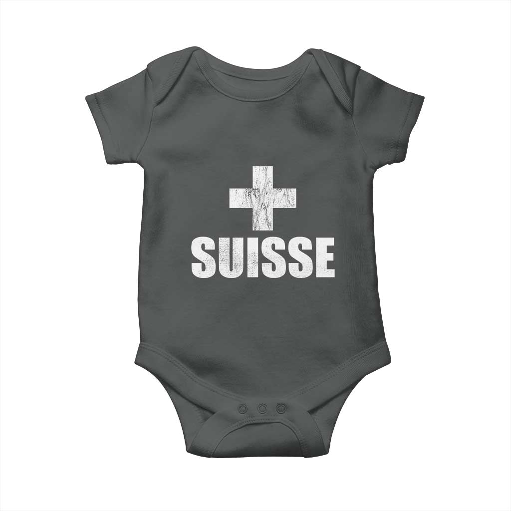 Suisse Swiss French Vintage Cross Flag Switzerland Roots Baby Onesie