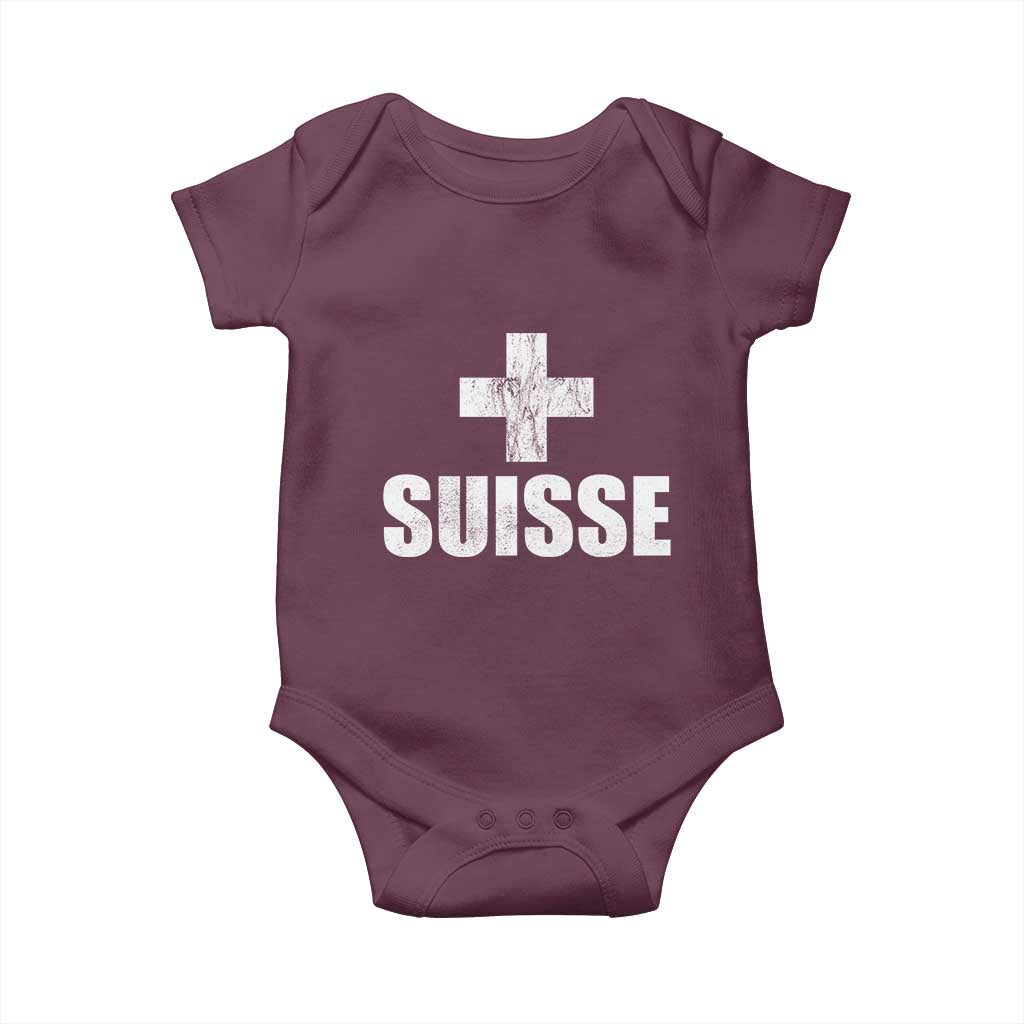 Suisse Swiss French Vintage Cross Flag Switzerland Roots Baby Onesie