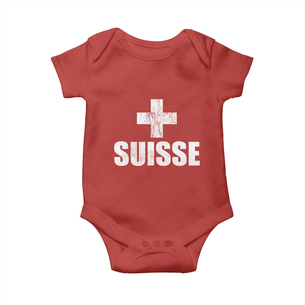 Suisse Swiss French Vintage Cross Flag Switzerland Roots Baby Onesie