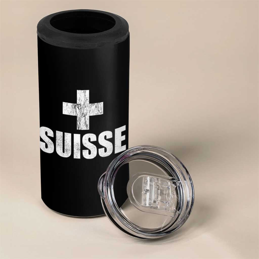 Suisse Swiss French Vintage Cross Flag Switzerland Roots 4 in 1 Can Cooler Tumbler