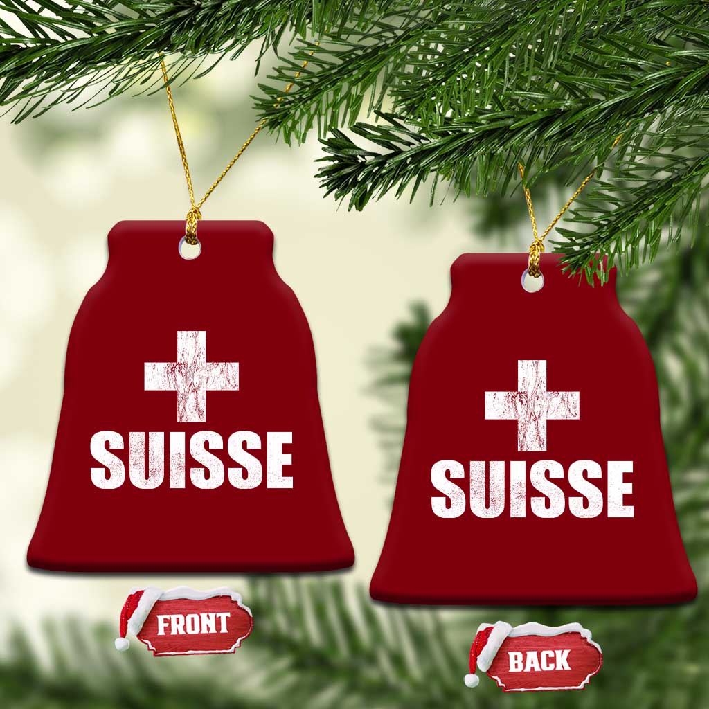Suisse Swiss French Vintage Cross Flag Switzerland Roots Ceramic Ornament