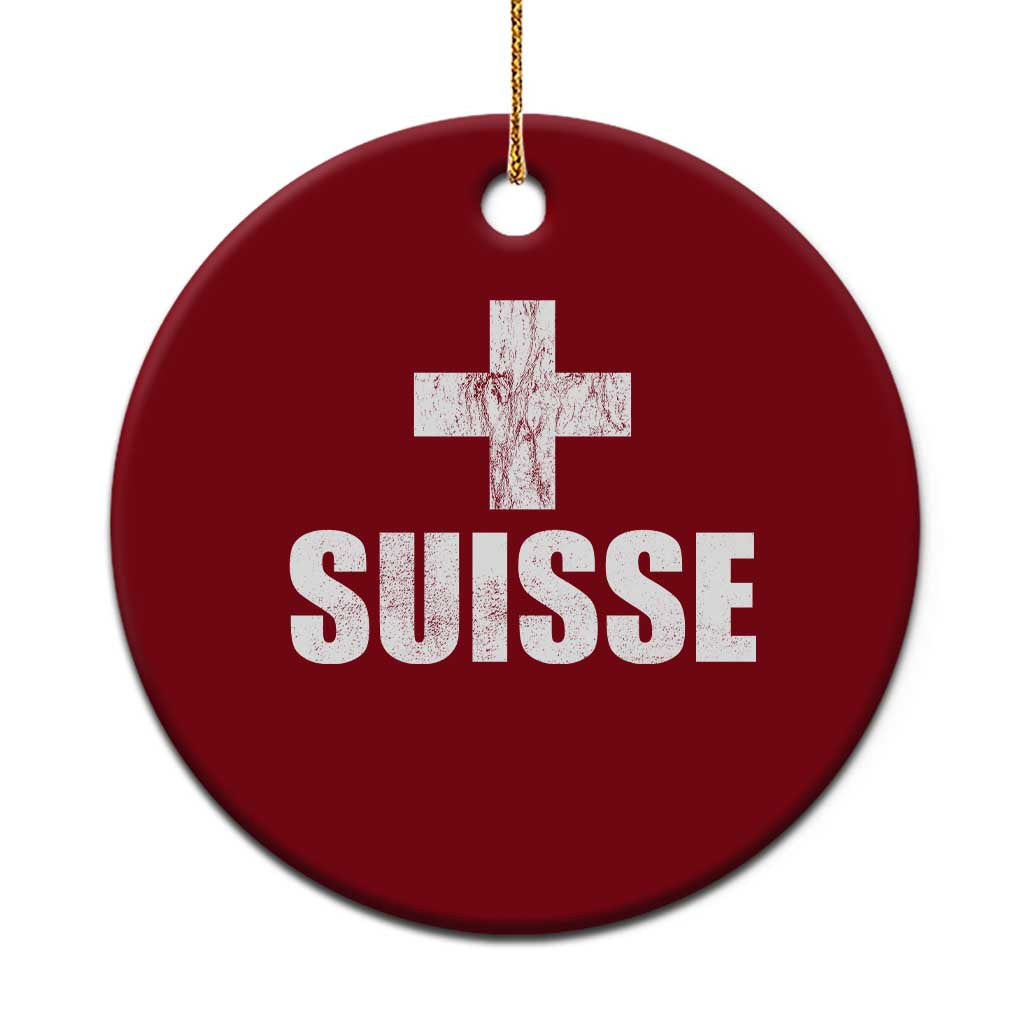 Suisse Swiss French Vintage Cross Flag Switzerland Roots Ceramic Ornament