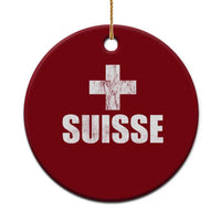 Suisse Swiss French Vintage Cross Flag Switzerland Roots Ceramic Ornament