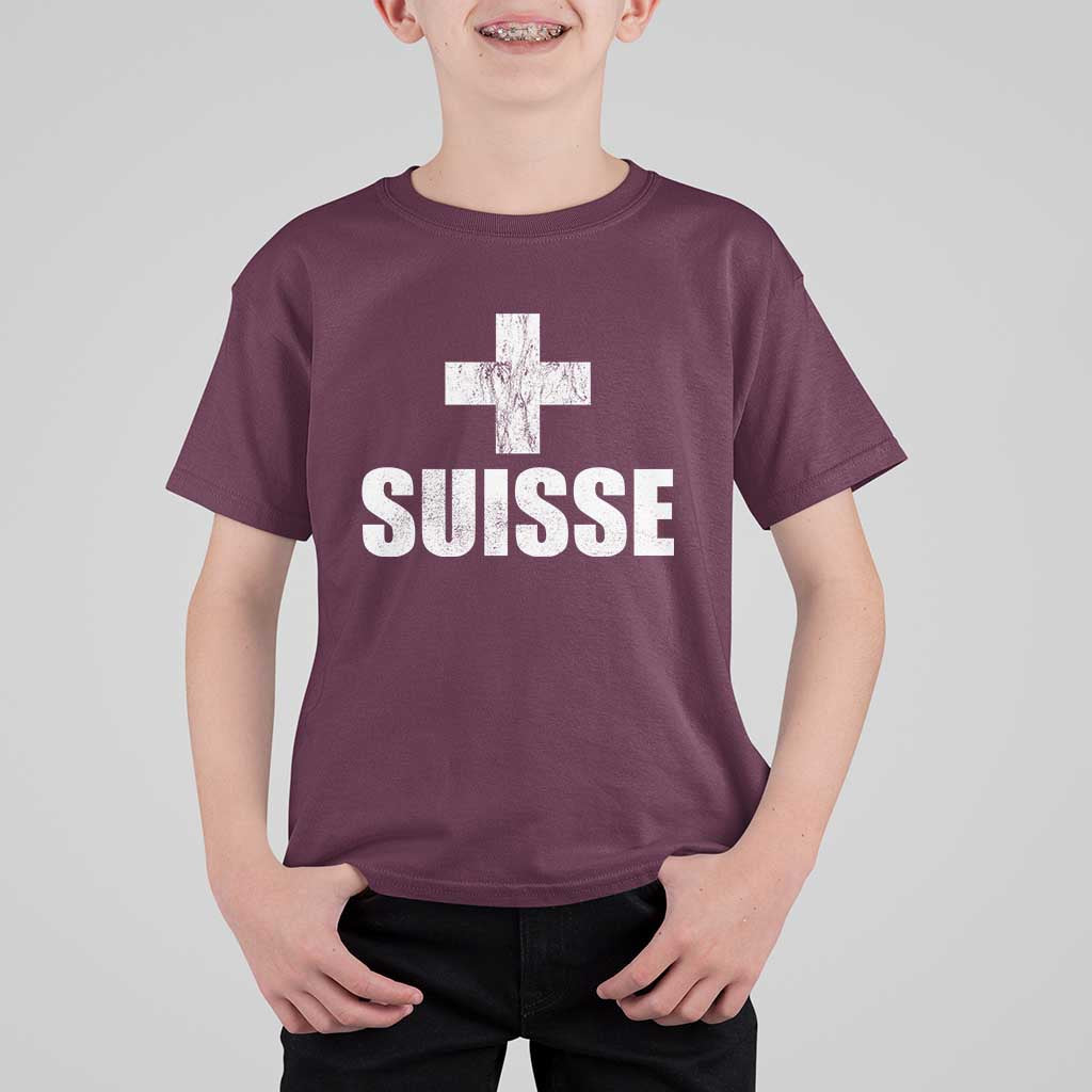 Suisse Swiss French Vintage Cross Flag Switzerland Roots T Shirt For Kid