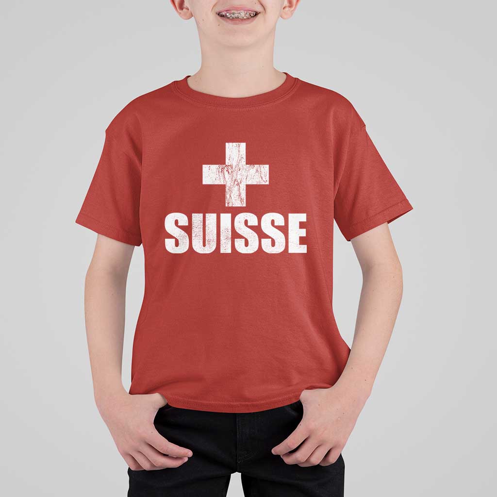 Suisse Swiss French Vintage Cross Flag Switzerland Roots T Shirt For Kid