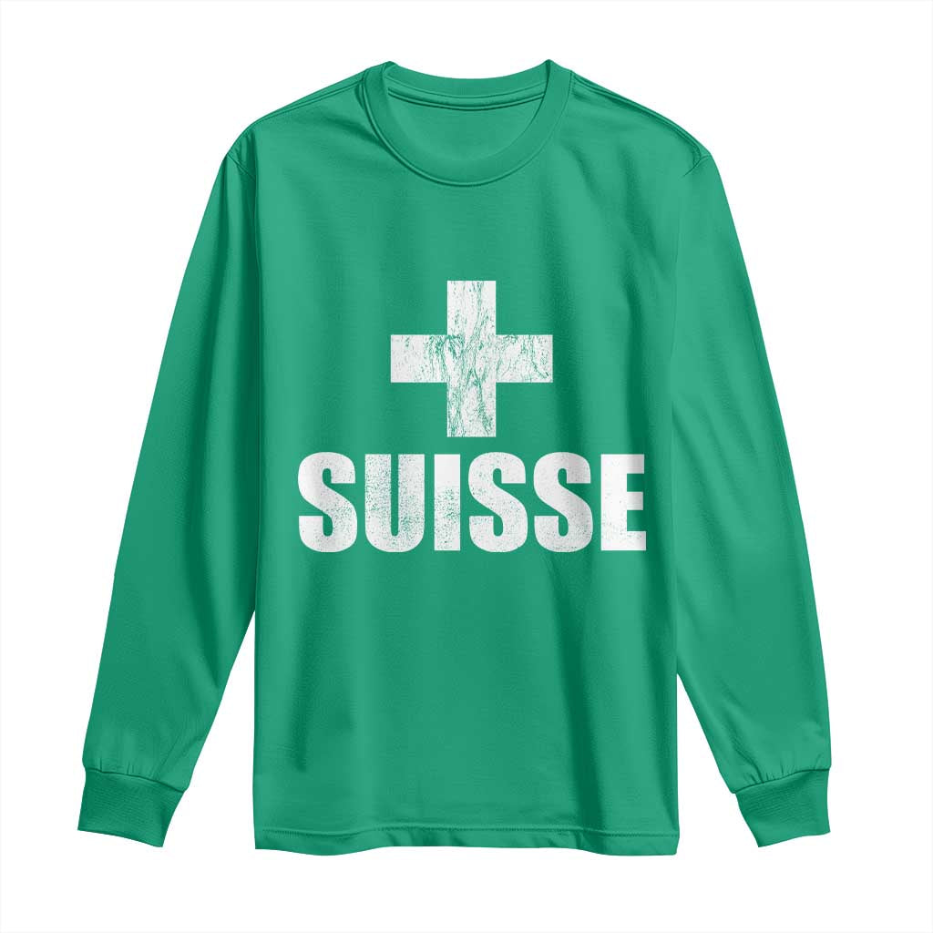 Suisse Swiss French Vintage Cross Flag Switzerland Roots Long Sleeve Shirt