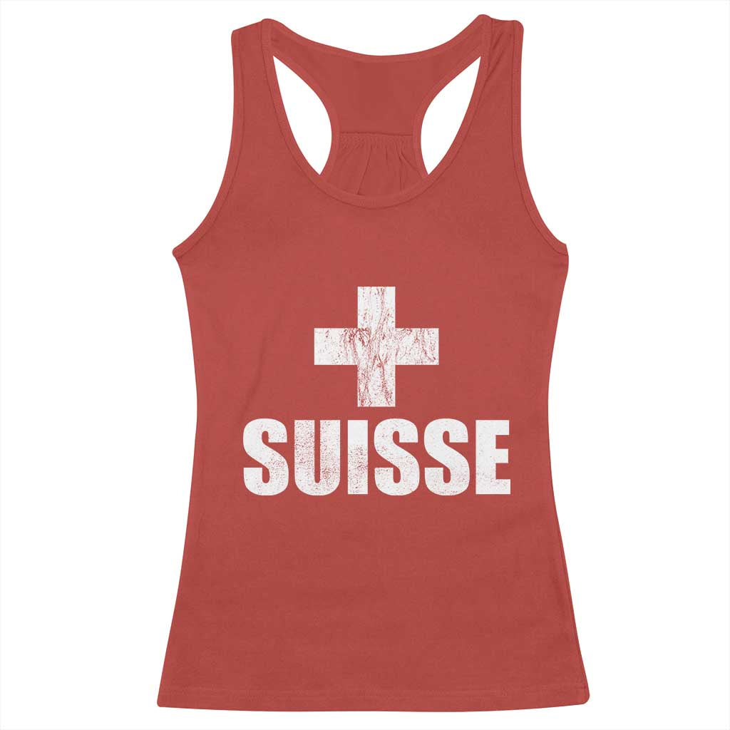 Suisse Swiss French Vintage Cross Flag Switzerland Roots Racerback Tank Top