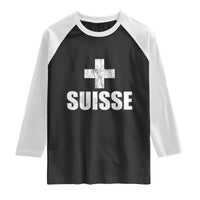 Suisse Swiss French Vintage Cross Flag Switzerland Roots Raglan Shirt
