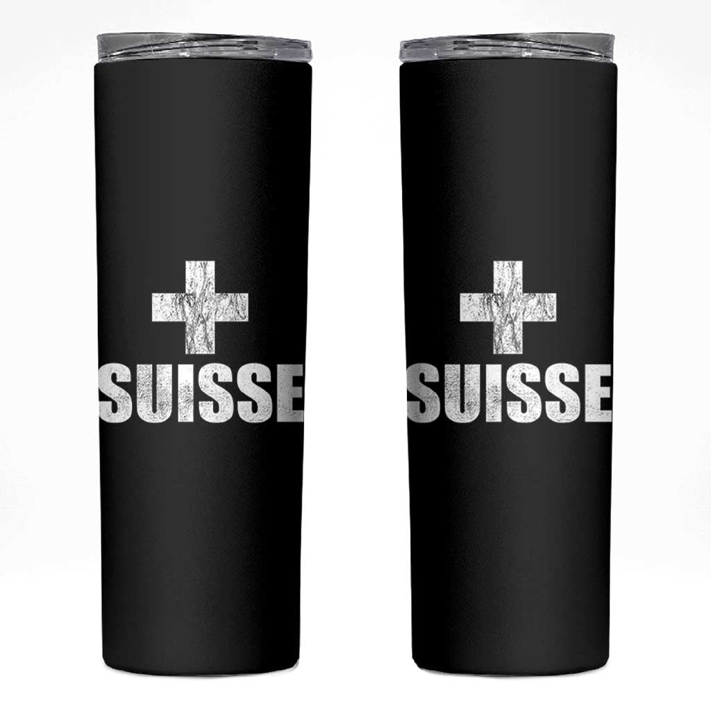 Suisse Swiss French Vintage Cross Flag Switzerland Roots Skinny Tumbler