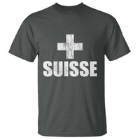 Suisse Swiss French Vintage Cross Flag Switzerland Roots T Shirt