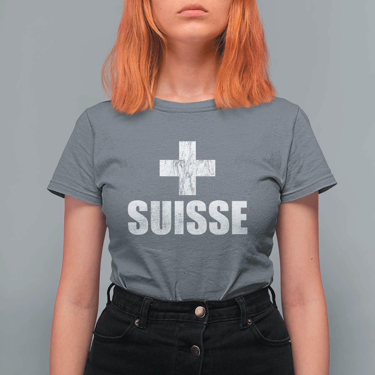 Suisse Swiss French Vintage Cross Flag Switzerland Roots T Shirt For Women