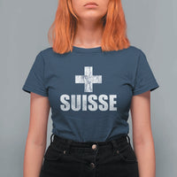 Suisse Swiss French Vintage Cross Flag Switzerland Roots T Shirt For Women