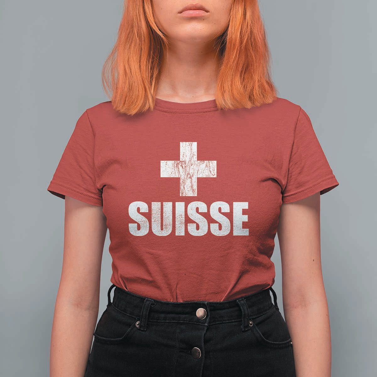 Suisse Swiss French Vintage Cross Flag Switzerland Roots T Shirt For Women