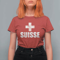Suisse Swiss French Vintage Cross Flag Switzerland Roots T Shirt For Women