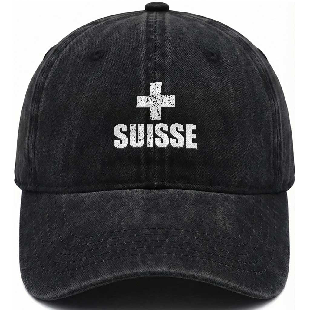Suisse Swiss French Vintage Cross Flag Switzerland Roots Washed Cotton Baseball Cap