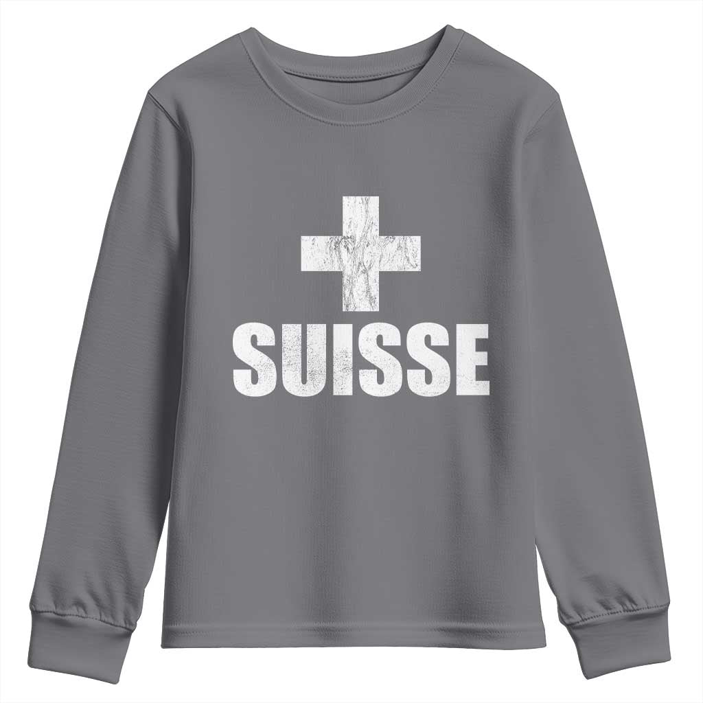 Suisse Swiss French Vintage Cross Flag Switzerland Roots Youth Sweatshirt