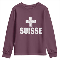 Suisse Swiss French Vintage Cross Flag Switzerland Roots Youth Sweatshirt
