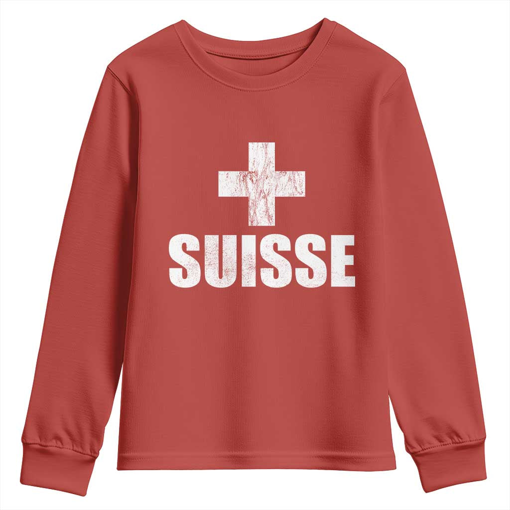 Suisse Swiss French Vintage Cross Flag Switzerland Roots Youth Sweatshirt