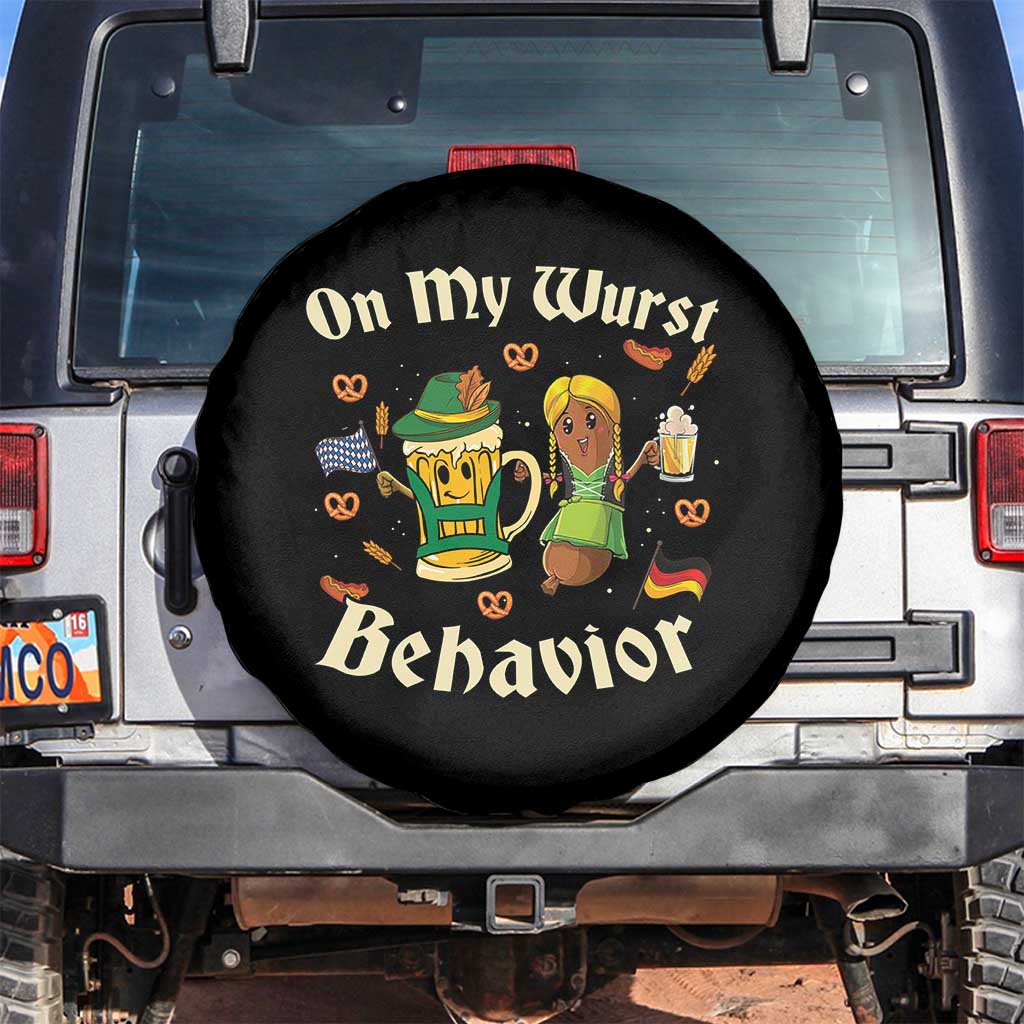 Funny Oktoberfest Spare Tire Cover On My Wurst Behavior Beer Bratwurst Lederhosen Dirndl - Wonder Print Shop