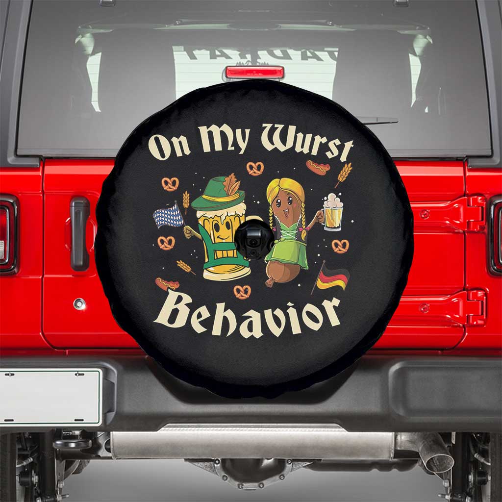Funny Oktoberfest Spare Tire Cover On My Wurst Behavior Beer Bratwurst Lederhosen Dirndl - Wonder Print Shop