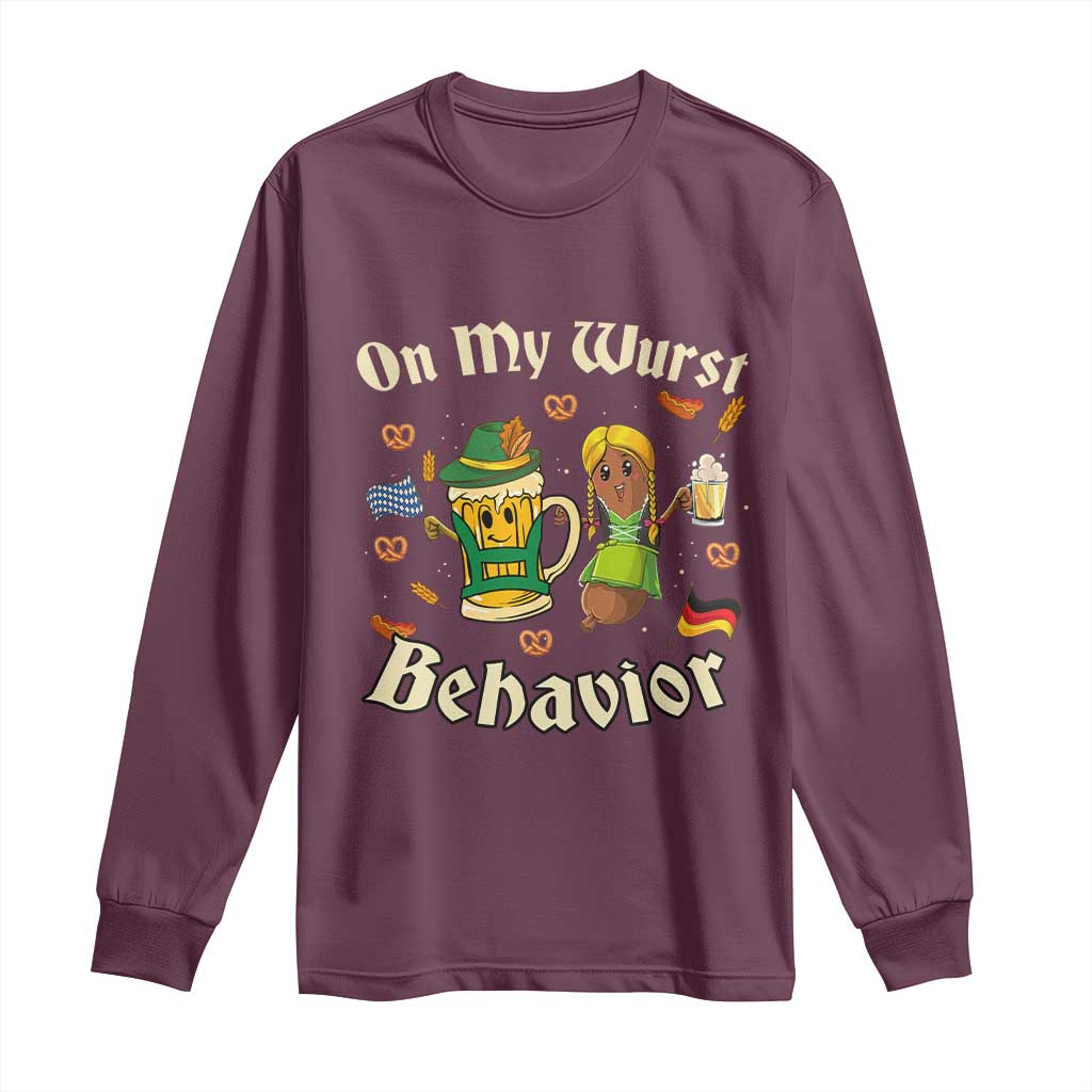 Funny Oktoberfest Long Sleeve Shirt On My Wurst Behavior Beer Bratwurst Lederhosen Dirndl - Wonder Print Shop