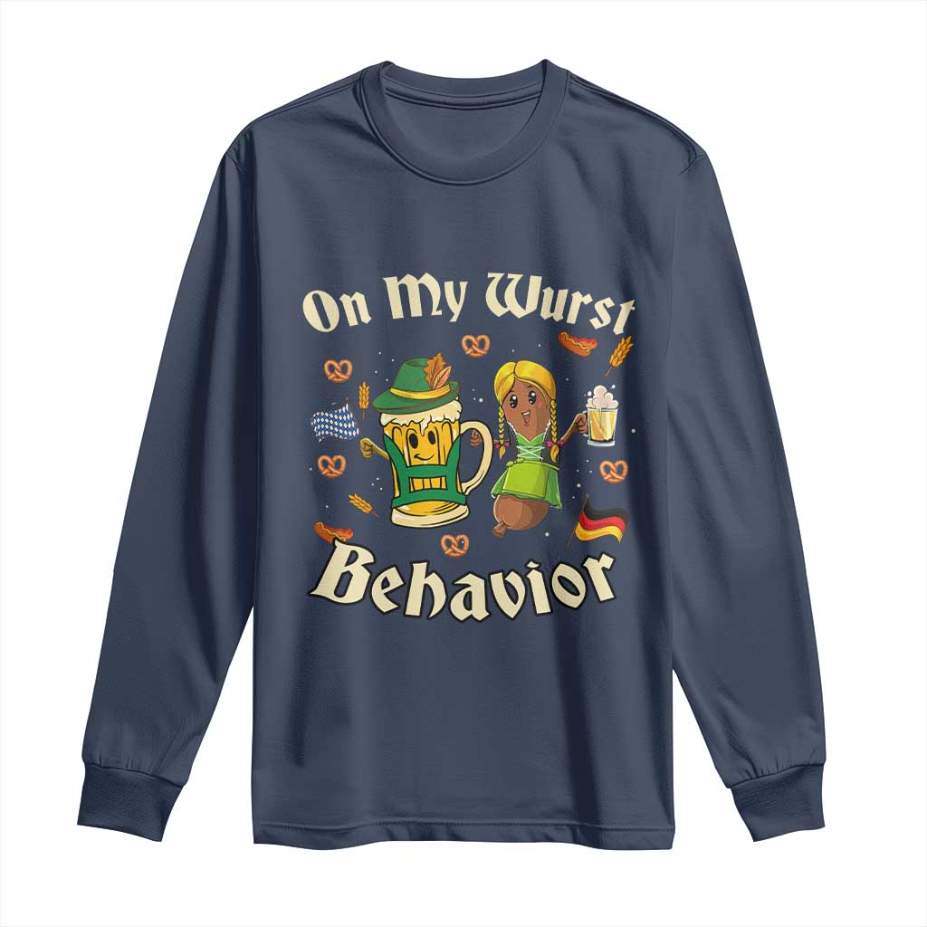 Funny Oktoberfest Long Sleeve Shirt On My Wurst Behavior Beer Bratwurst Lederhosen Dirndl - Wonder Print Shop