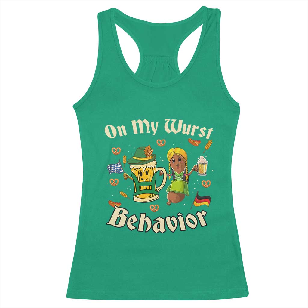 Funny Oktoberfest Racerback Tank Top On My Wurst Behavior Beer Bratwurst Lederhosen Dirndl - Wonder Print Shop