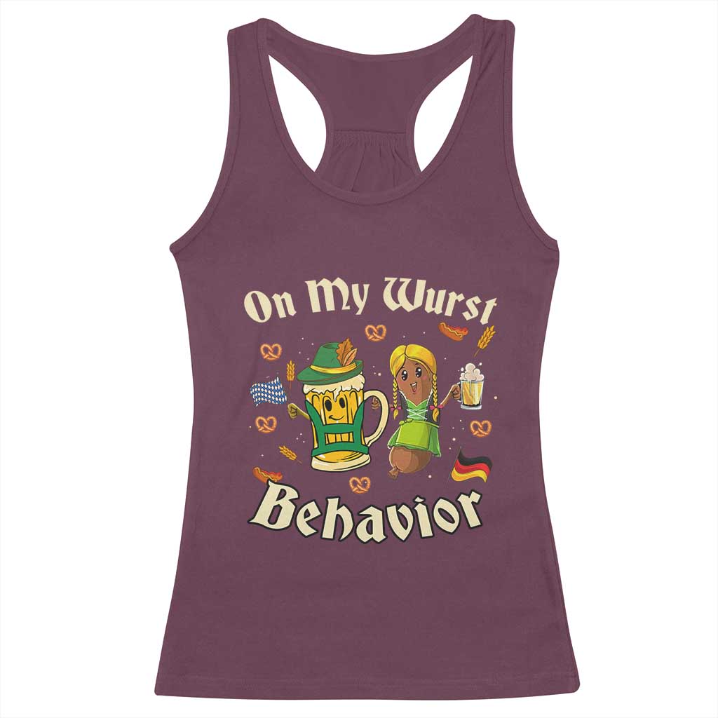 Funny Oktoberfest Racerback Tank Top On My Wurst Behavior Beer Bratwurst Lederhosen Dirndl - Wonder Print Shop