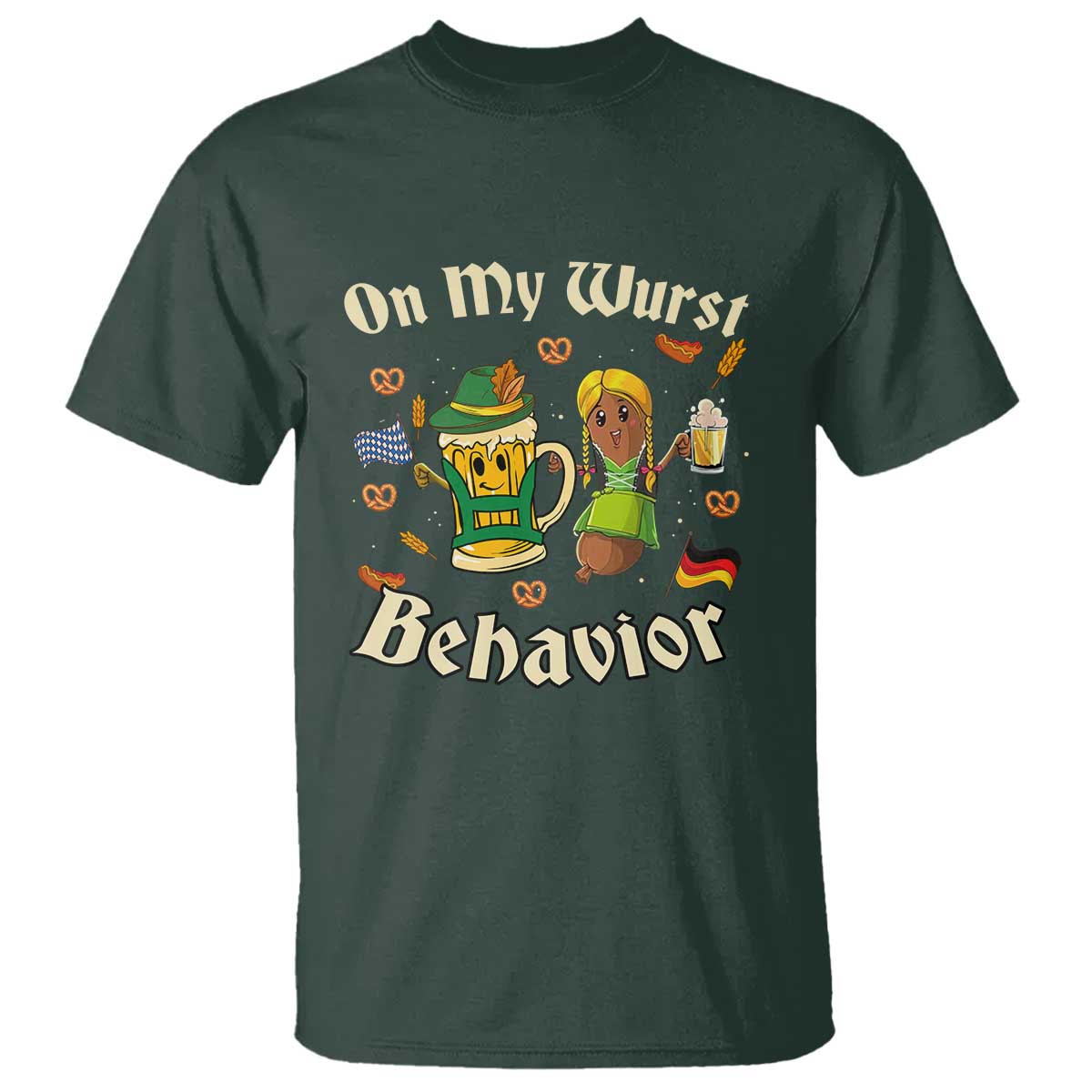 Funny Oktoberfest T Shirt On My Wurst Behavior Beer Bratwurst Lederhosen Dirndl - Wonder Print Shop