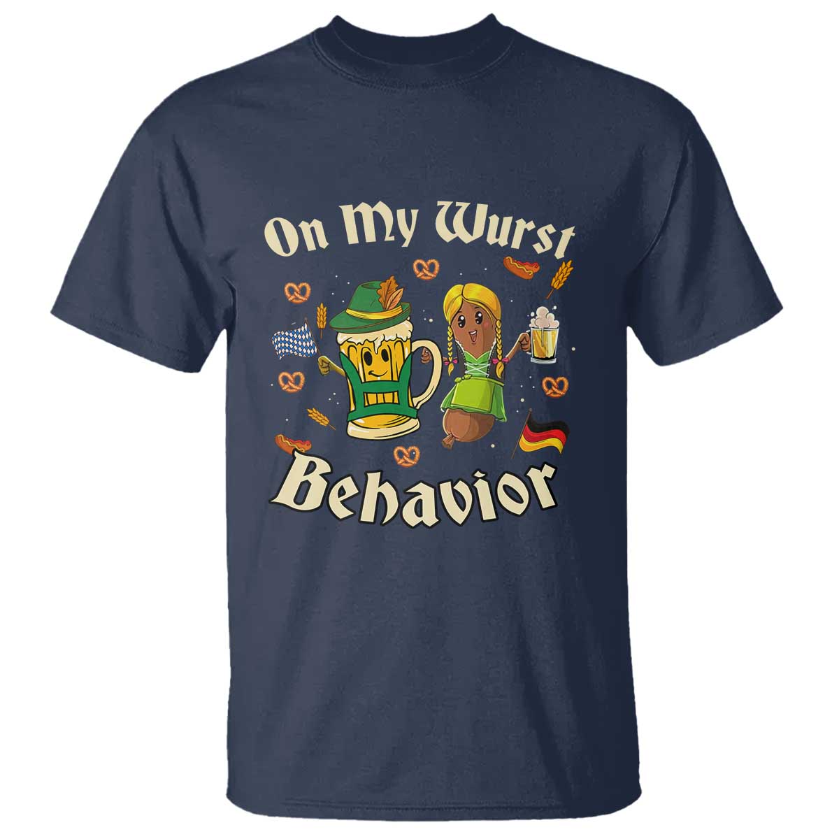 Funny Oktoberfest T Shirt On My Wurst Behavior Beer Bratwurst Lederhosen Dirndl - Wonder Print Shop