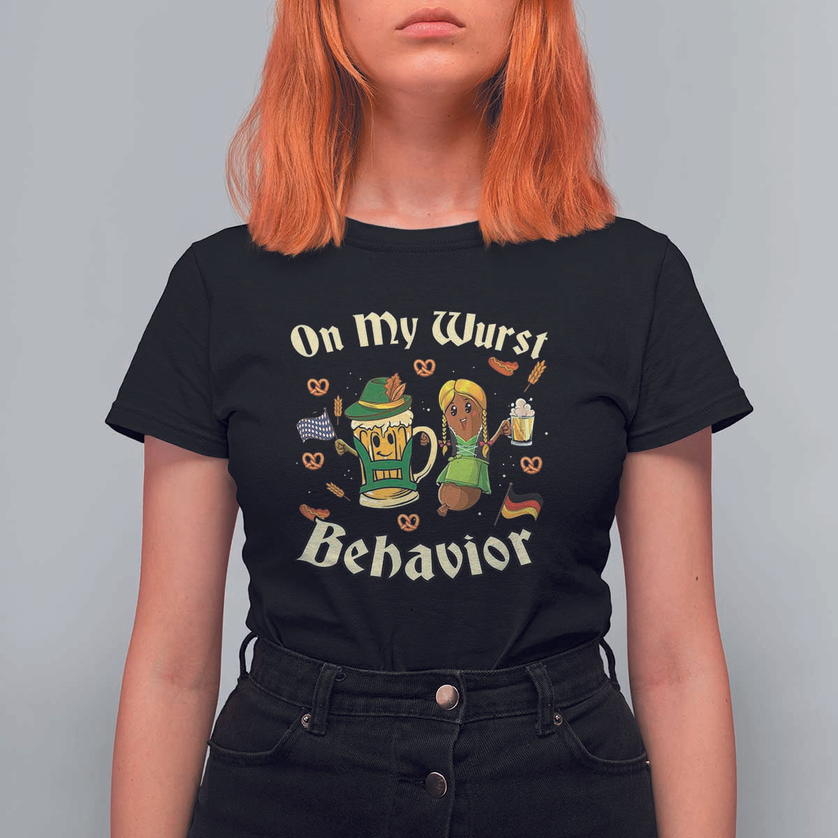 Funny Oktoberfest T Shirt For Women On My Wurst Behavior Beer Bratwurst Lederhosen Dirndl - Wonder Print Shop