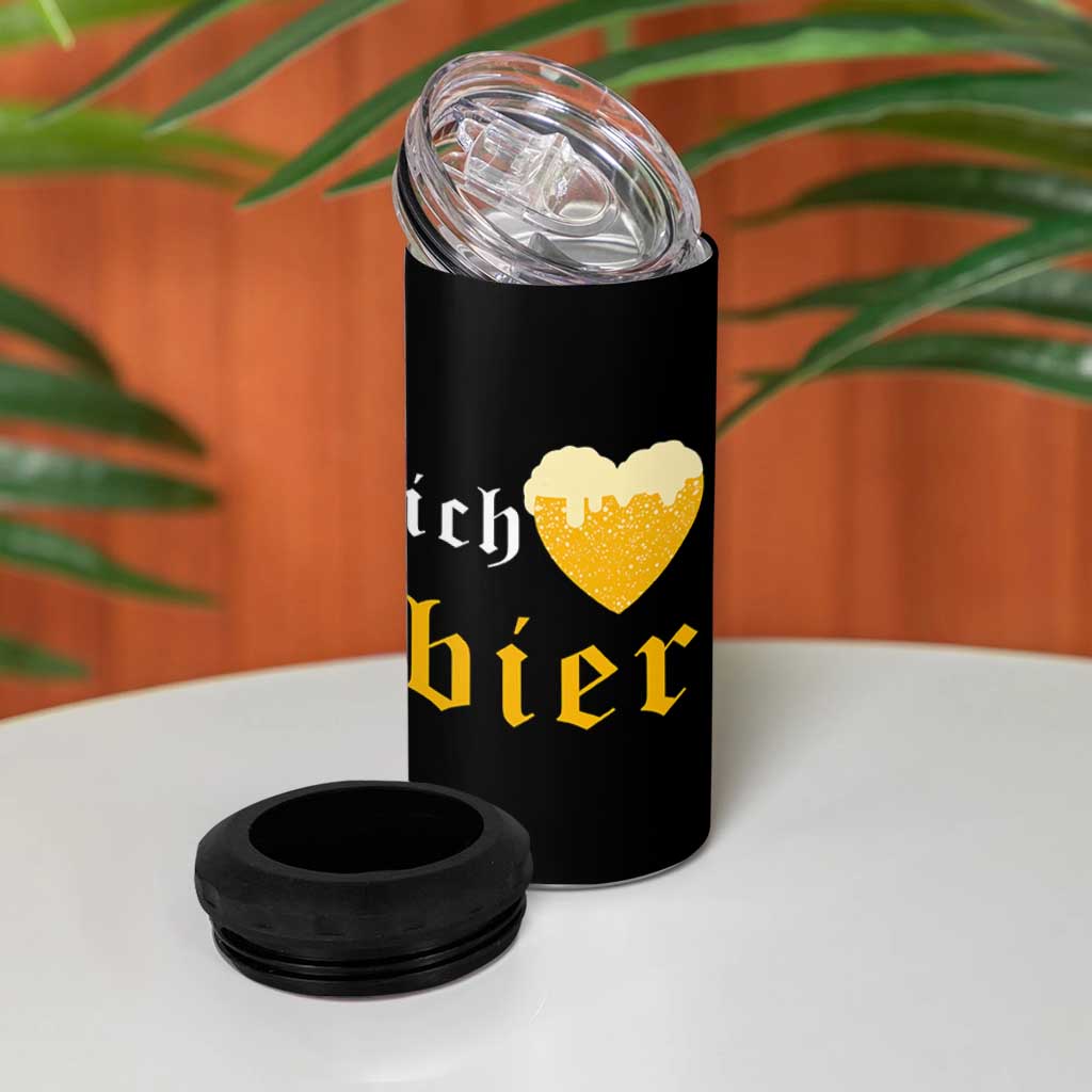 Funny Oktoberfest 4 in 1 Can Cooler Tumbler Ich Liebe Bier Heart German Beer Foam - Wonder Print Shop