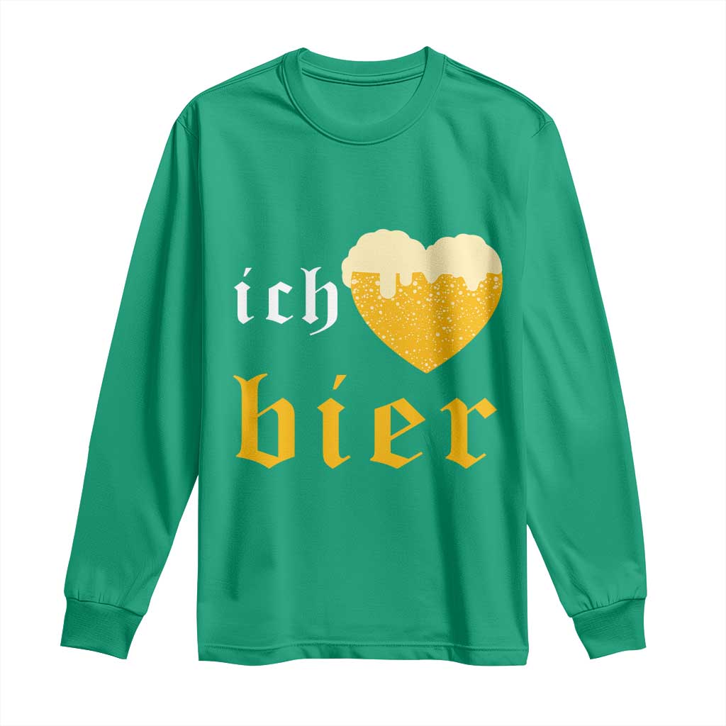 Funny Oktoberfest Long Sleeve Shirt Ich Liebe Bier Heart German Beer Foam - Wonder Print Shop